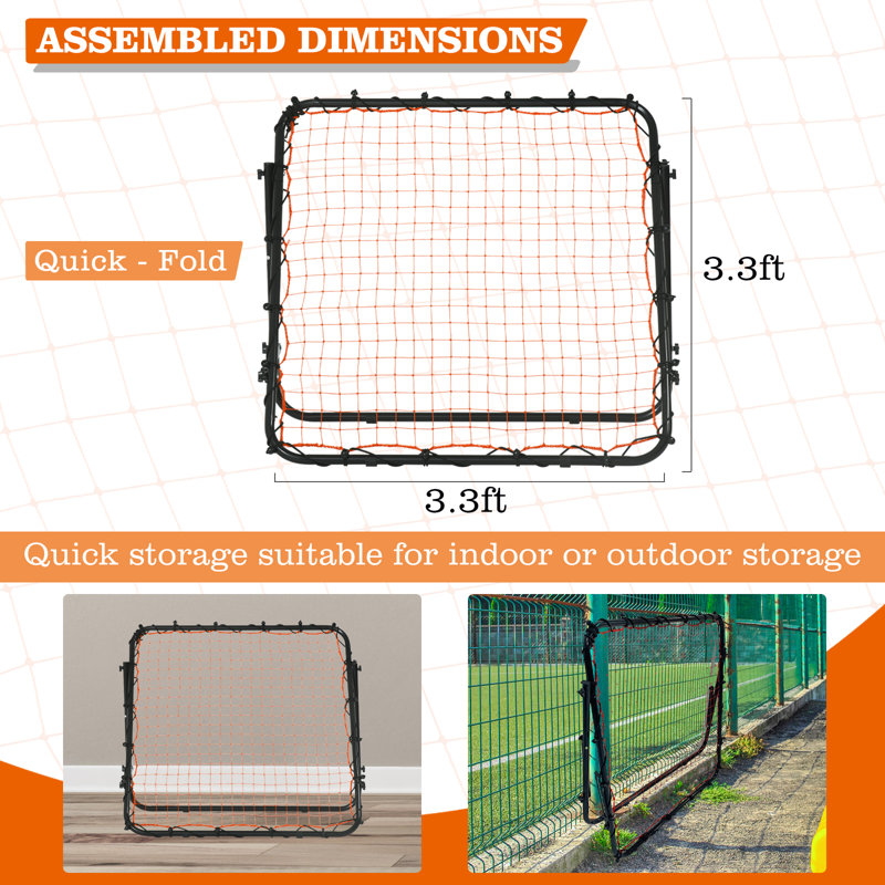 Rebondeur de soccer portatif, filet de rebond de 3,3 pi x 3,3 pi avec conception pliable rapide
