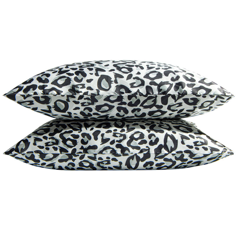 2 Pack Satin Marble Print Pillowcases, Black/White Leopard, King Pillow Case with 2 Pillowcases