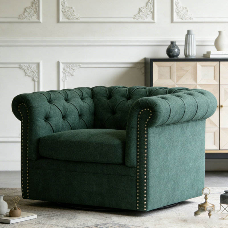 Fauteuil club pivotant Chesterfield, Dark Green Fabric