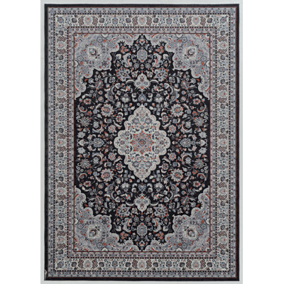 Emanuel Traditional Machine Woven Flatweave Black and Charcoal Area Rug with Non Skid Backing 