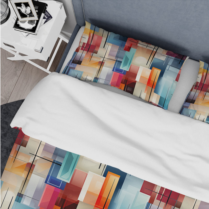 King Multicolor Abstract Microfiber Duvet Cover Set