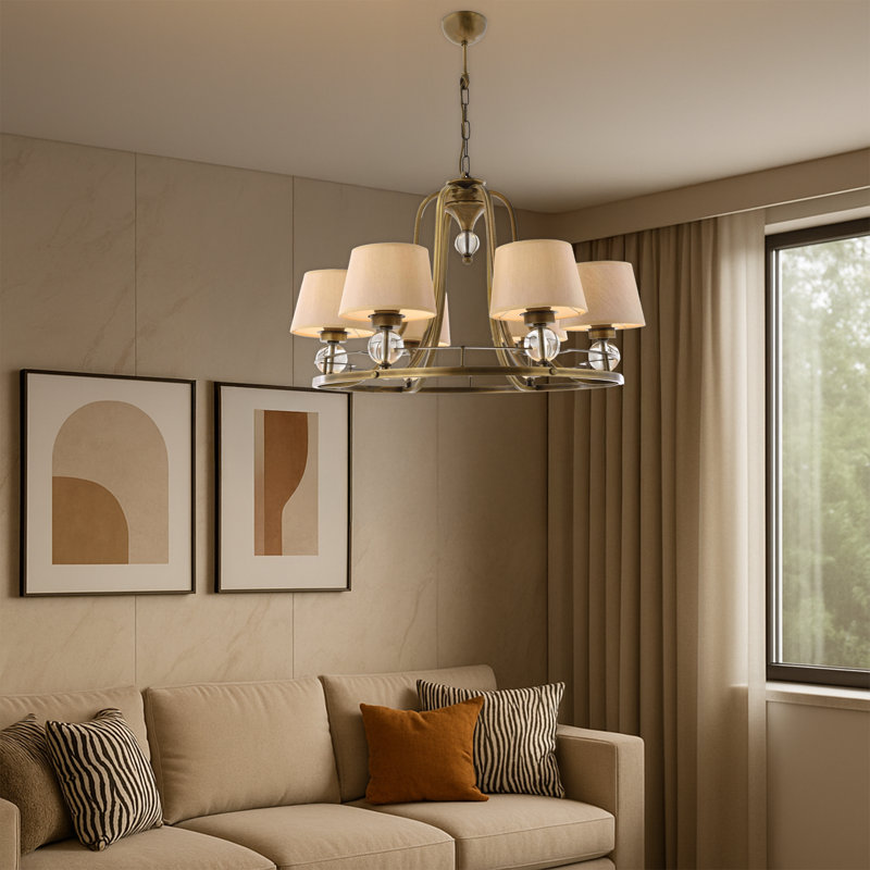 Lustre en métal avec base en verre, 6 lumières