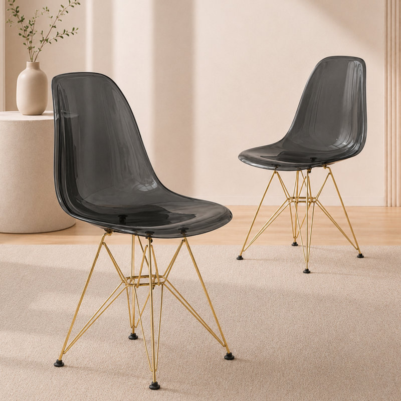 Chaise de salle à manger Northfleet, Ensemble de 2, Doré, Noir transparent