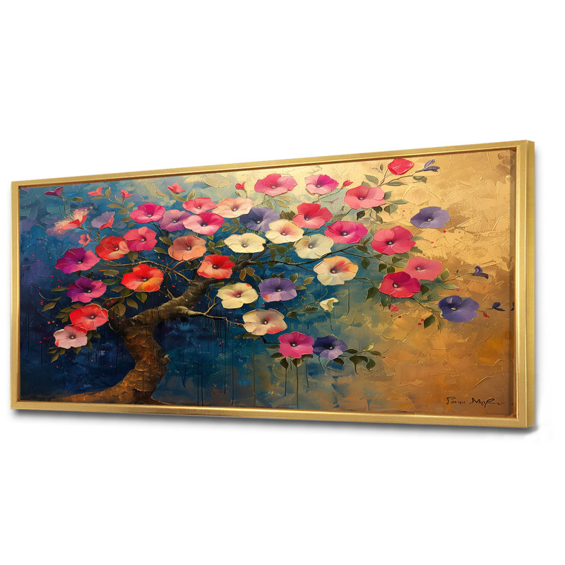 «Rose Glory Morning Vibrant Tree I», art mural, Cadre flottant doré, H 28 po x l 60 po