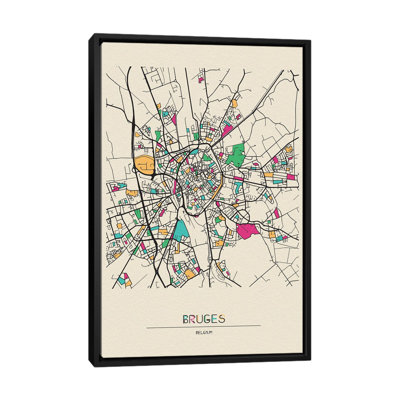Bruges, Belgium Map 1 Piece Wall Art on Canvas