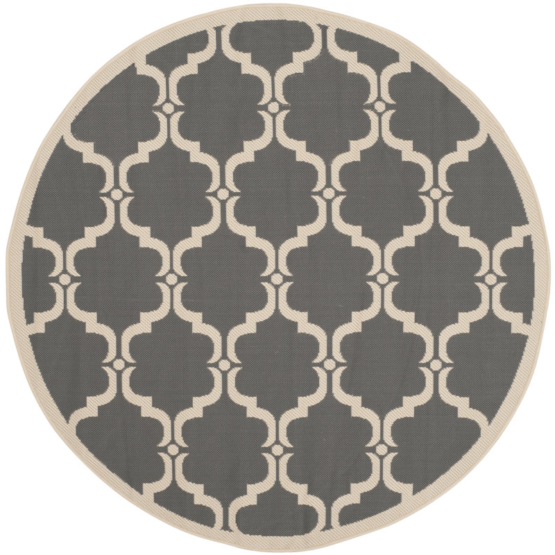Tapis anthracite/beige à motif géométrique Herefordshire, Rond 6 pi 7 po
