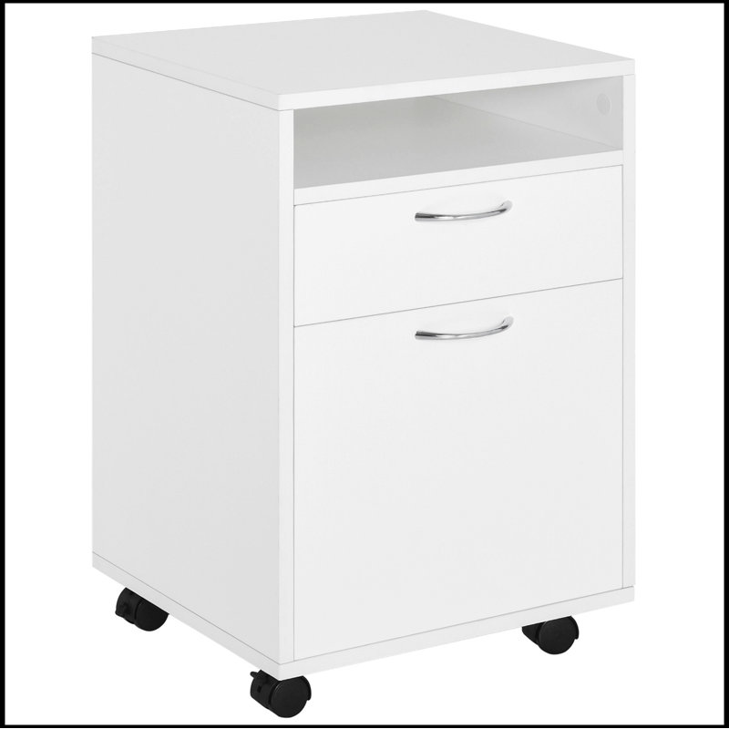 White Mobile Storage Cabinet with 2 Drawers and Castors