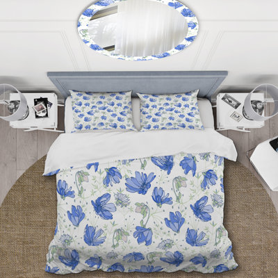 Chicory Flowers and Leaves - Floral Duvet Cover Set - Microfiber Polyester