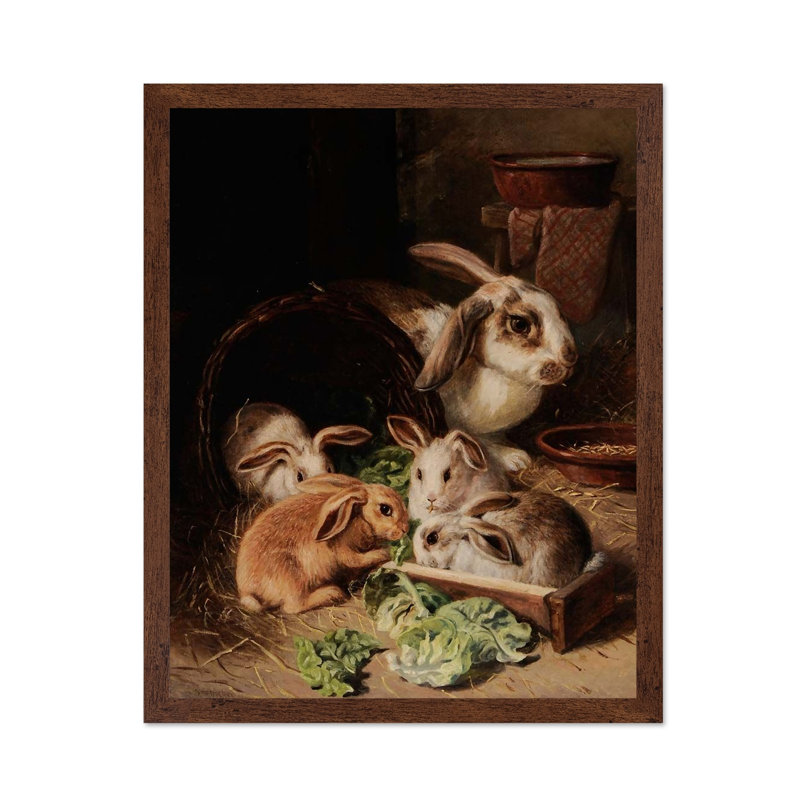 Une famille de lapins, H 11 po x l 14 po, Affiche, Encadrement brun