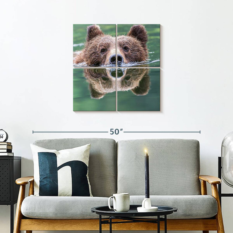 Brampt Grizzly Bear Swimming Reflection, 26" H x 26" W