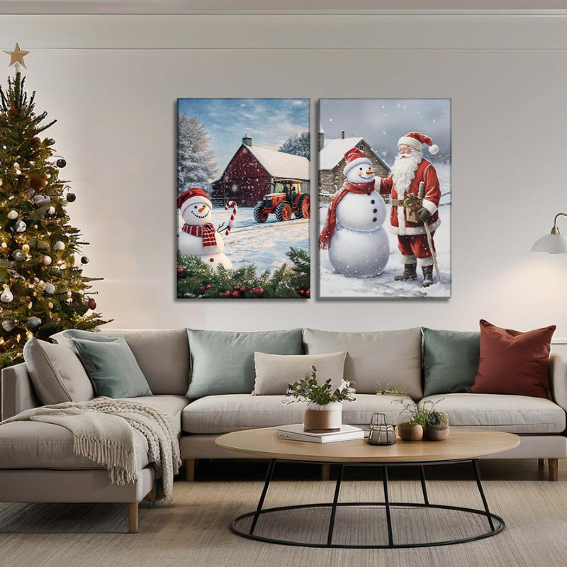 Santa Claus Red Barn Farmhouse Prints 30x40cm