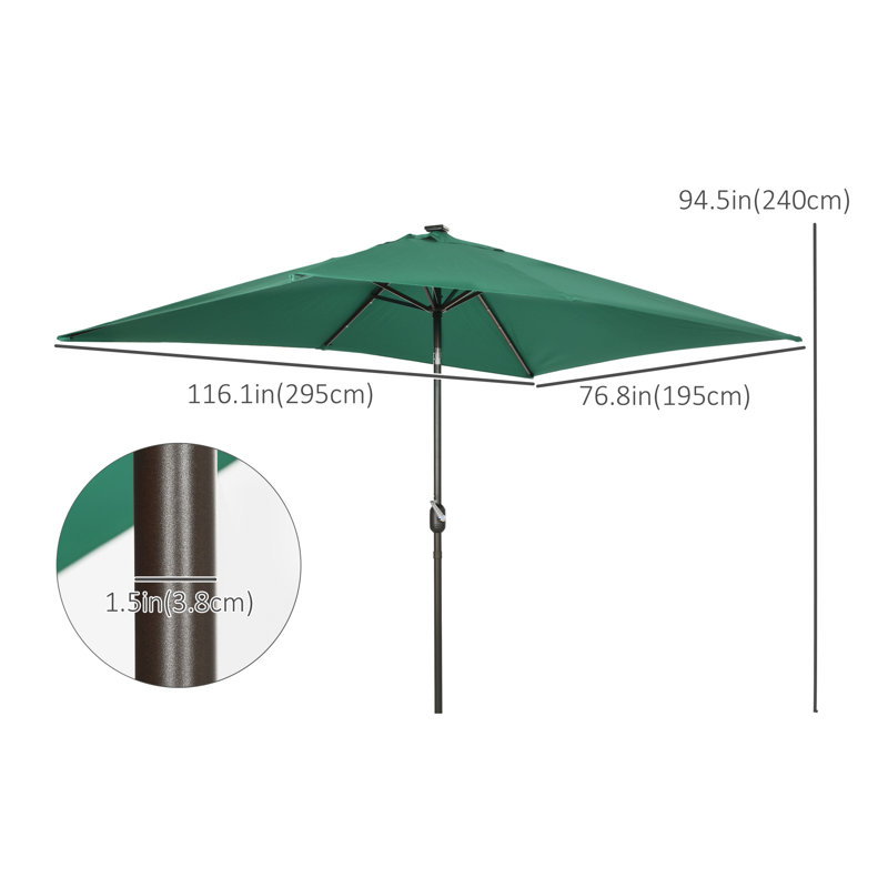 Parasol de marché rectangulaire lumineux 6 pi 4 po x 9 pi 8 po Mungo, Vert foncé