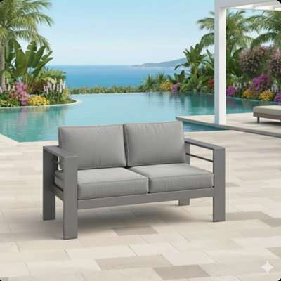 52 po en métal toutes saisons pour patio, avec coussins gris et une structure solide, idéal pour se détendre au bord de la piscine sur un balcon, 2 sièges avec coussins de patio ergonomiques et épais, appartements pour appartement, rapide
