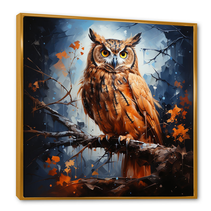 «Owl Twilights Mystique I» sur toile, Cadre flottant doré, H 30 po x l 30 po x P 1 po