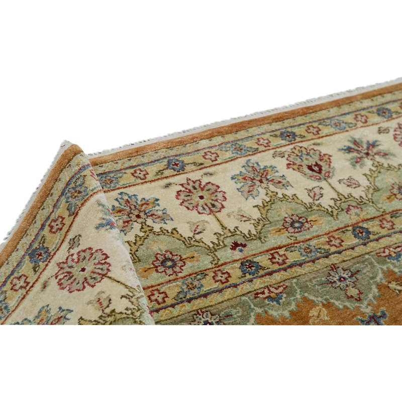 Tapis orange / beige / bleu noué à la main de haute qualité