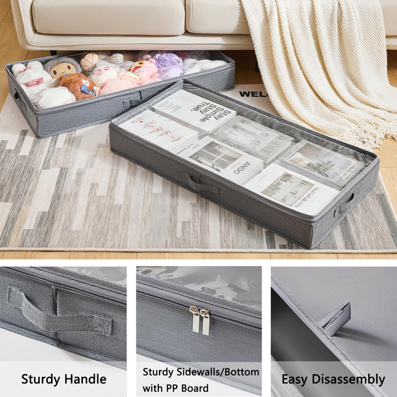 3 Pack Under Bed Storage Containers, Low Profile Underbed Shoes And Clothes Storage Organizer With Sturdy Sidewalls/Bottom