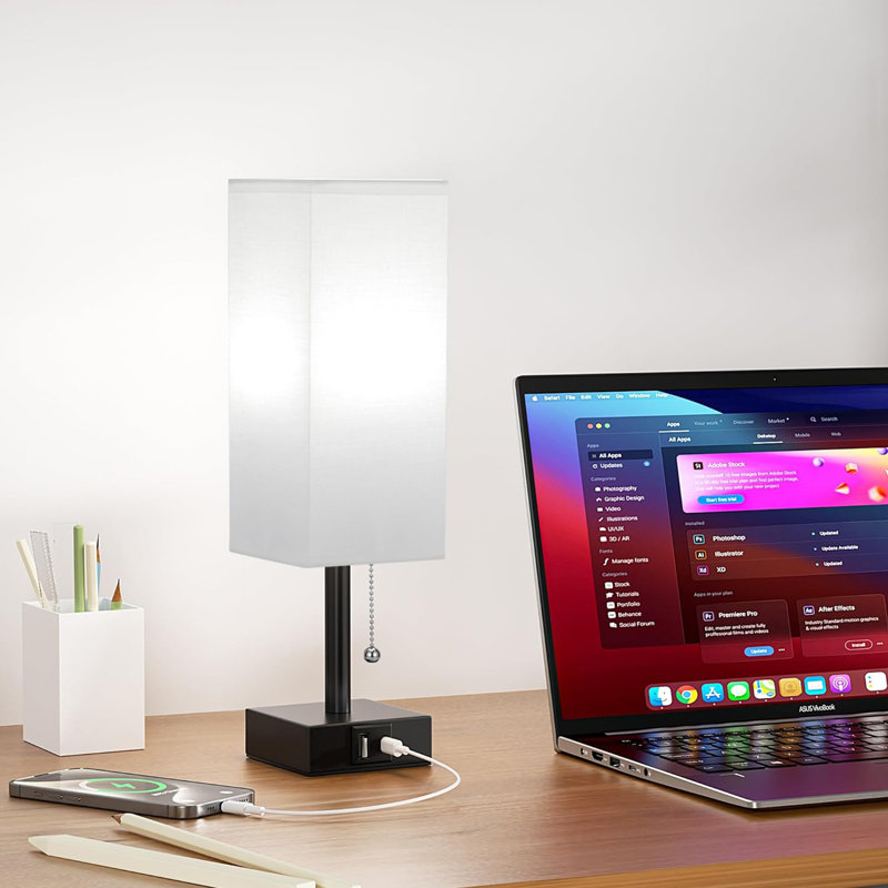 Blue Small Table Lamp for Bedroom,3 Colour Temperature Pull Chain Control, White, Black