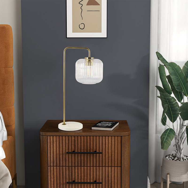 Socoma Ribbed Glass Table Lamp with Brass Finish and Marble Base