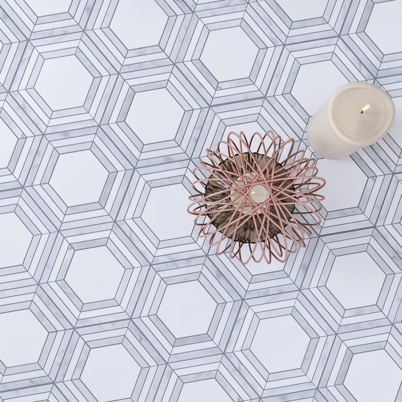 Carrelage mosaïque en marbre poli hexagonal 10,63 po x 12,01 po Interspace, Blanc