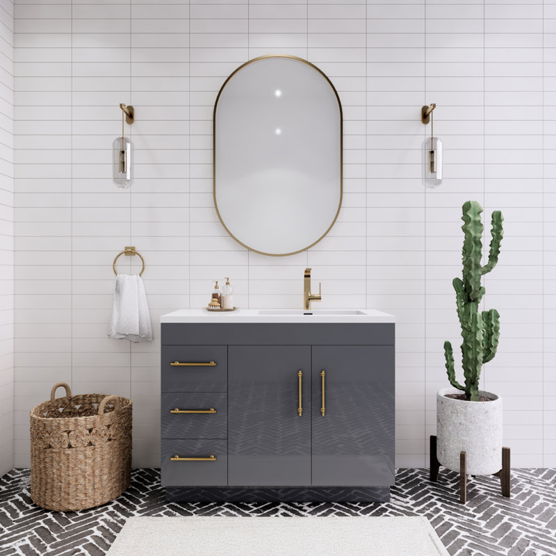 Meuble-lavabo simple l 42 po, Gris brillant