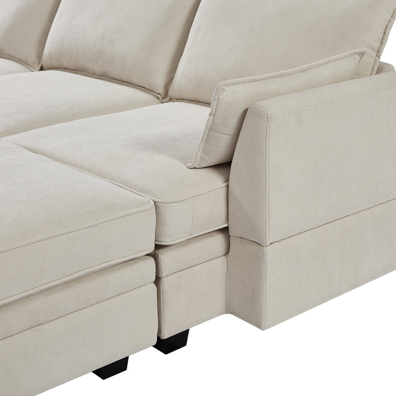 Canapé-lit modulaire en U Martta, canapé-lit convertible avec méridienne réversible, 100 % lin beige