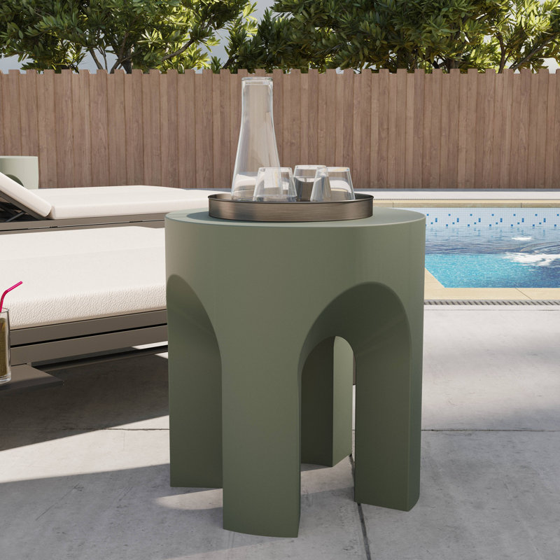 Timitra 17" Round Fiberstone Accent Table – Arched Leg Base with Floor Protectors for Patio or Living Room Use, Gray