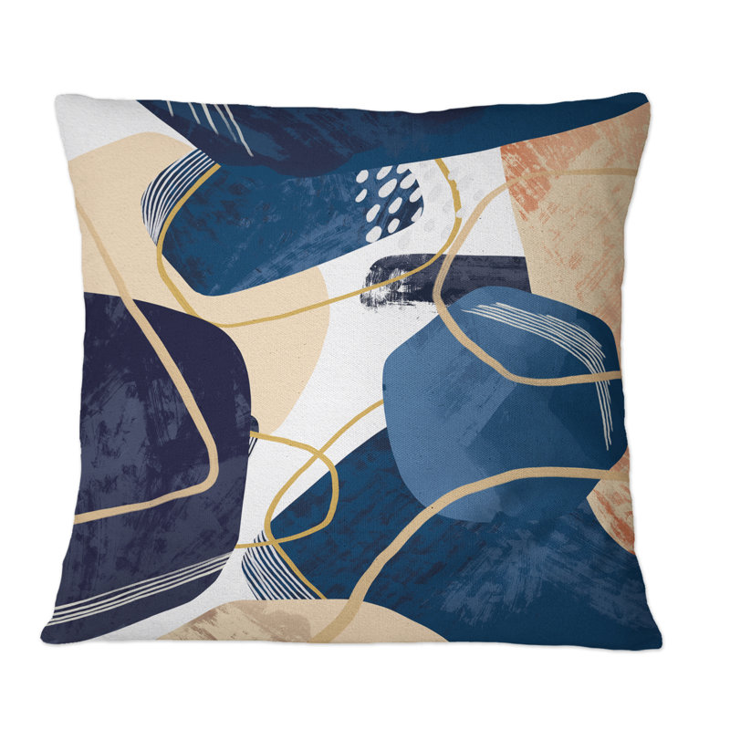 Coussin Minimalistic Blue & Earth Tone Shapes II - Modern, 18 po x 18 po