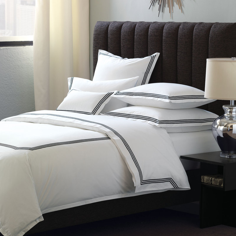 Tessa 100% Cotton Percale Striped Flat Sheet, White/Black, Queen Flat Sheet