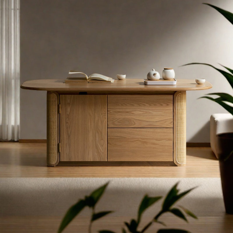 Table à thé en rotin et bois massif