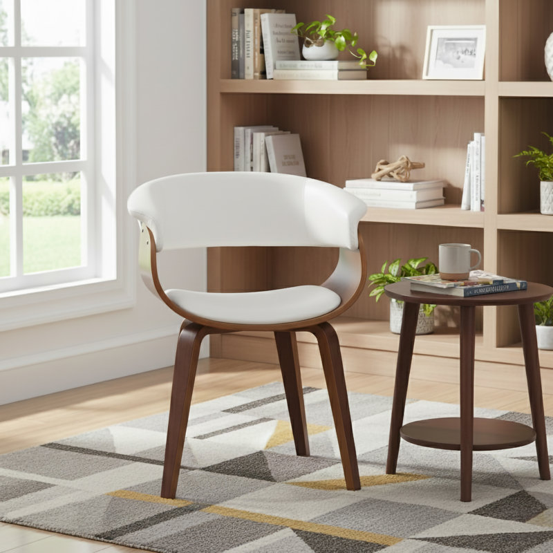 Baumgartner 18.1'' H Polyurethane Upholstered Walnut Armchair, White