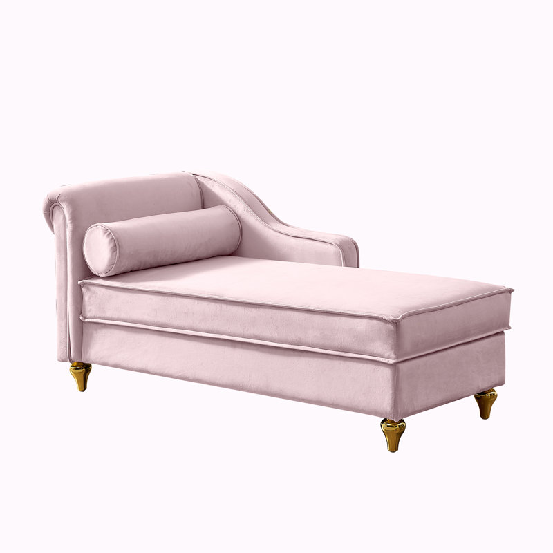 Velvet Upholstered Storage Bench, Pink