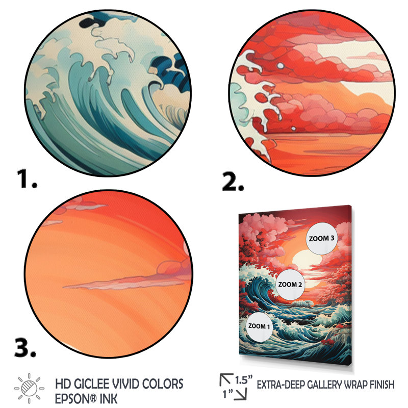 Dramatic Ocean Waves V, reproduction d'art sur toile, H 32 po x l 24 po x P 1 po, Cadre simple noir