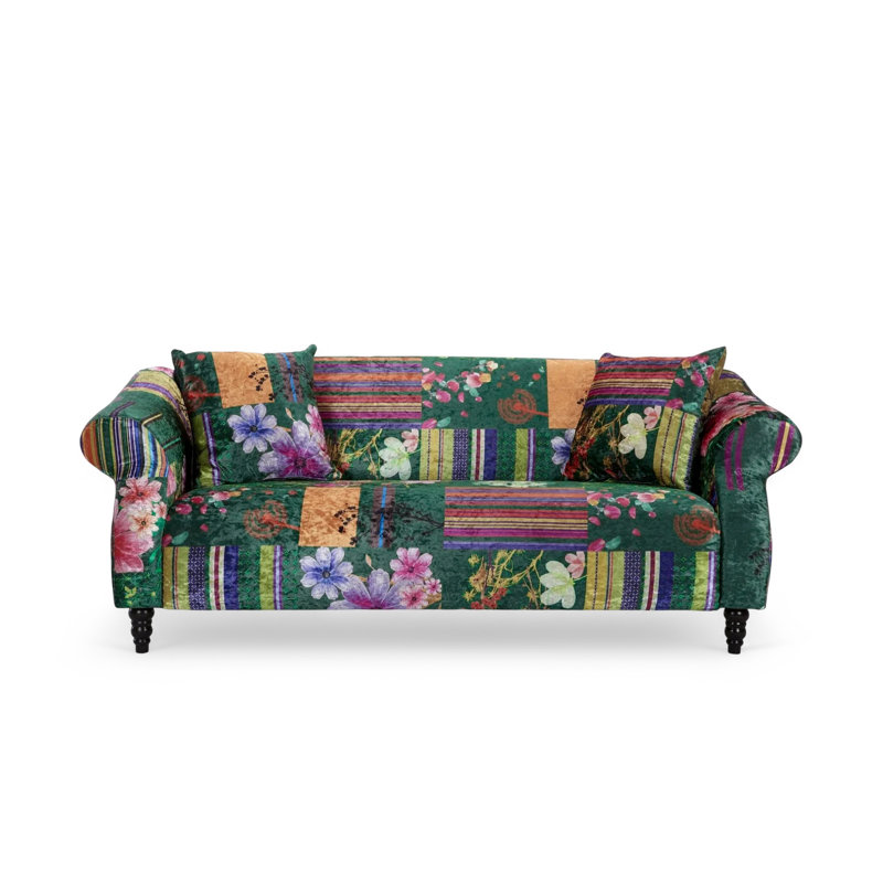 Forsyth Crushed Velvet Patchwork Sofa, Green, 3