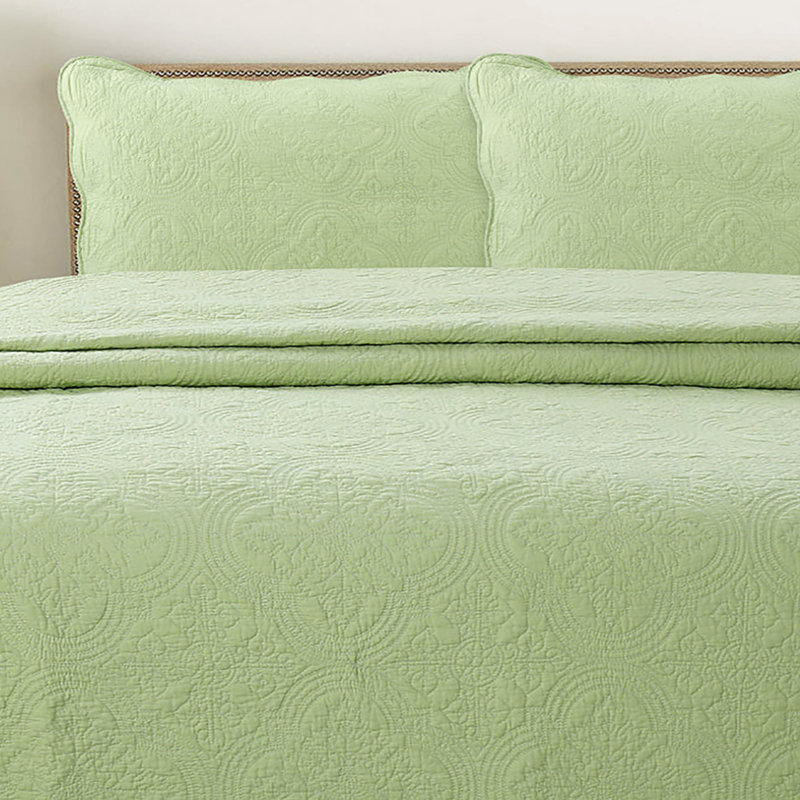 Ensemble réversible standard Terin, Courtepointe pour lit simple + 1 taie décorative, Vert