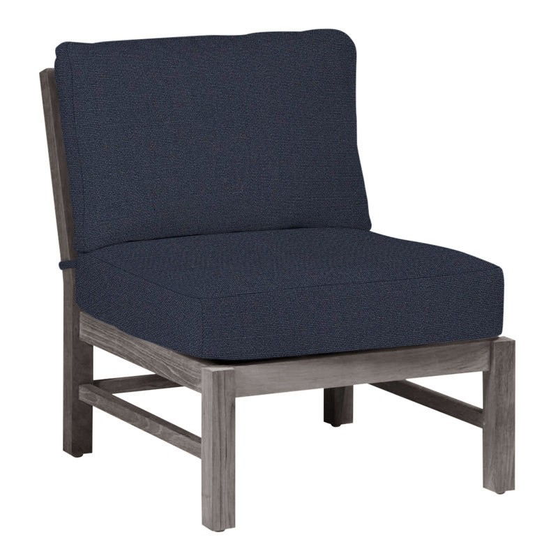 Club Teak Sectional Slipper Chair, Oyster Teak, No Welt, Linen Navy
