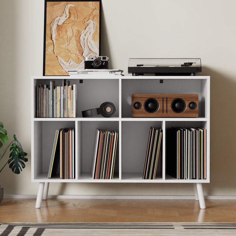 White MDF Record Player Stand with Vinyl Storage