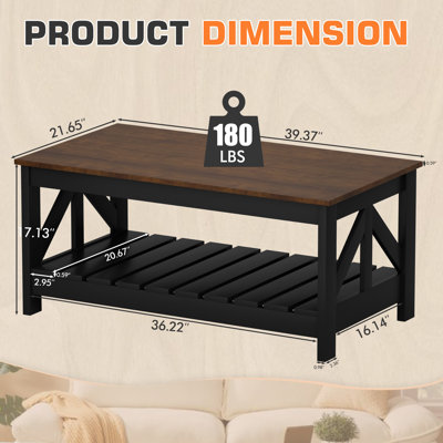 39" Rectangular Farm House Coffee Table with Storage