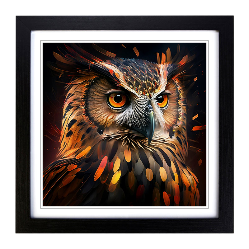 Owl - Single Picture Frame Print on Wood, Black