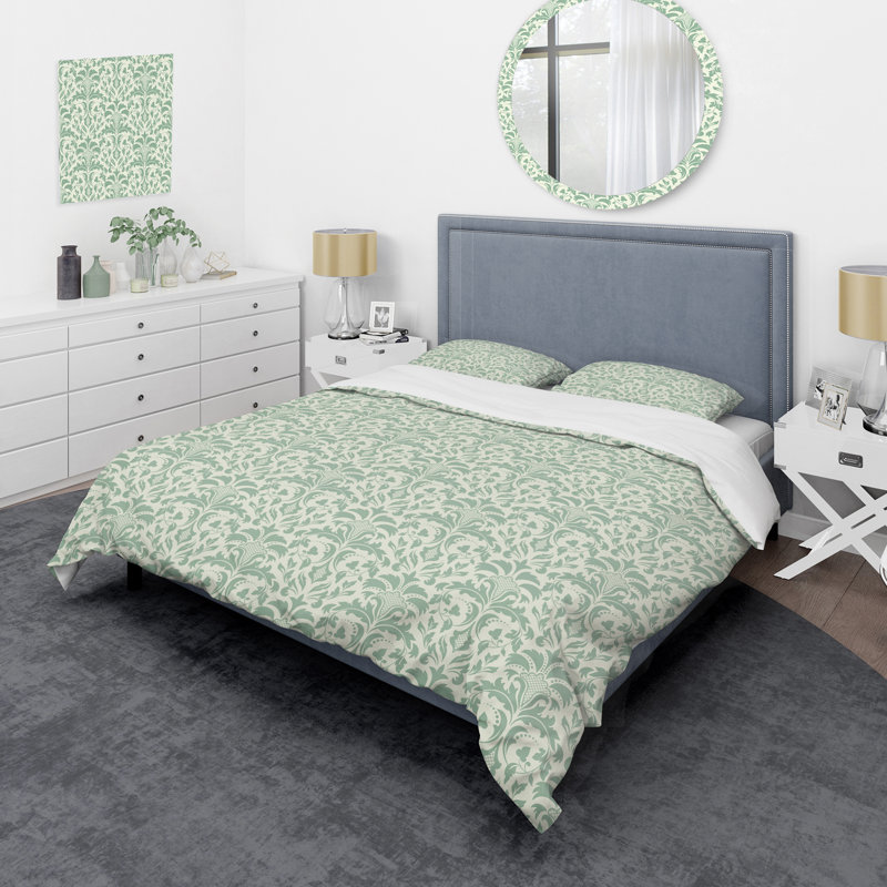Damas vert - ensemble de housse de couette abstrait - microfibre de polyester