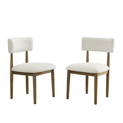Meny Dining Chair Set Of 2, Beige Sherpa Upholstery, Walnut Oak Brown