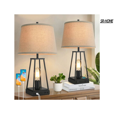 Farmhouse Table Lamps For Living Room Set Of 2, 3-Way Dimmable Touch Control Bedside Lamps With 2 USB Charging Ports -  SR-HOME, SR-HOMEac25ef0