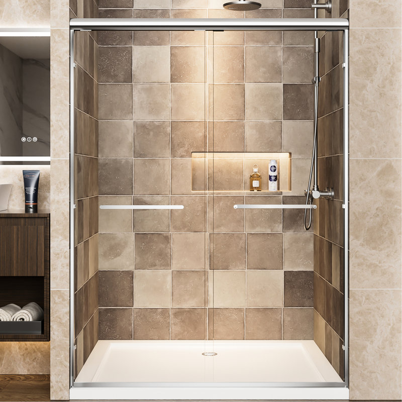 72" High 54" Wide Double Sliding Shower Door With Aluminum Frame, 1/4" Tempered Glass, - Shatter Film, Dual Stainless Handles, Adjustable Width, Waterproof, Easy To Install, Reversible Installation