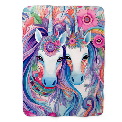 Magical Couple Unicorns - 1 Piece Premium Sherpa B Throw Blanket