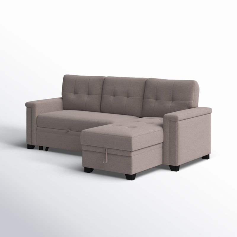 Jamil Upholstered L-Shaped Sectional Reversible, Light Gray Linen Blend