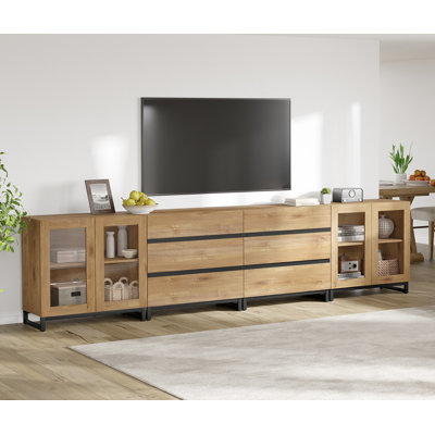 4 In 1 TV Stand For Tvs Up To 120 Inches, Modern Entertainment Center With Glass Doors And 6 Drawer, TV Console With Adjustable Shelf For Living Room, Bedroom