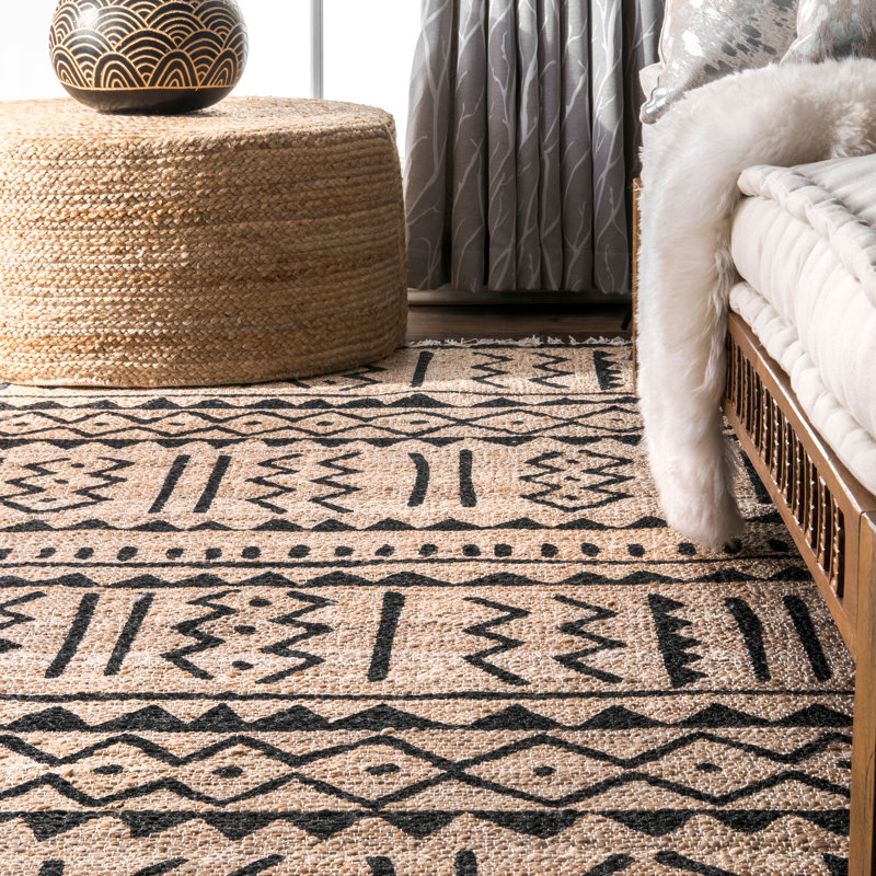 Tapis naturel en jute / coton noué à la main de style sud-ouest Brunner, Rectangle 4 pi x 6 pi
