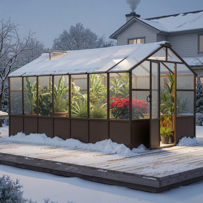 VIWAT Walk-in Wooden Greenhouse for Outdoors, Heavy Duty Pine Frame Polycarbonate Green House with Adjustable Roof Vents & Locked Door for Garden, Backyard