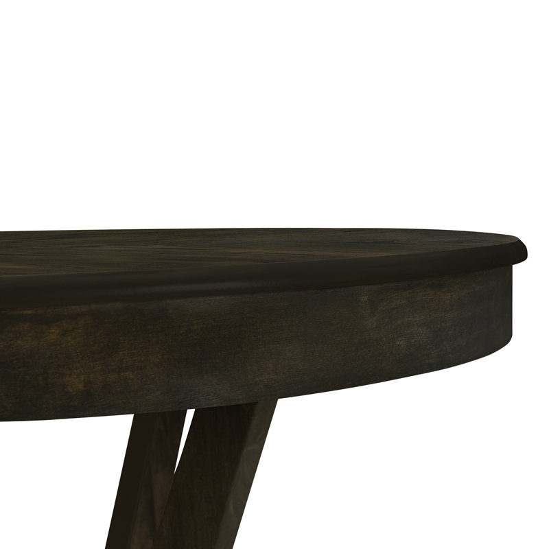 Table de salle à manger ronde extensible en bois massif de 43,7 à 59 pouces, Marron foncé