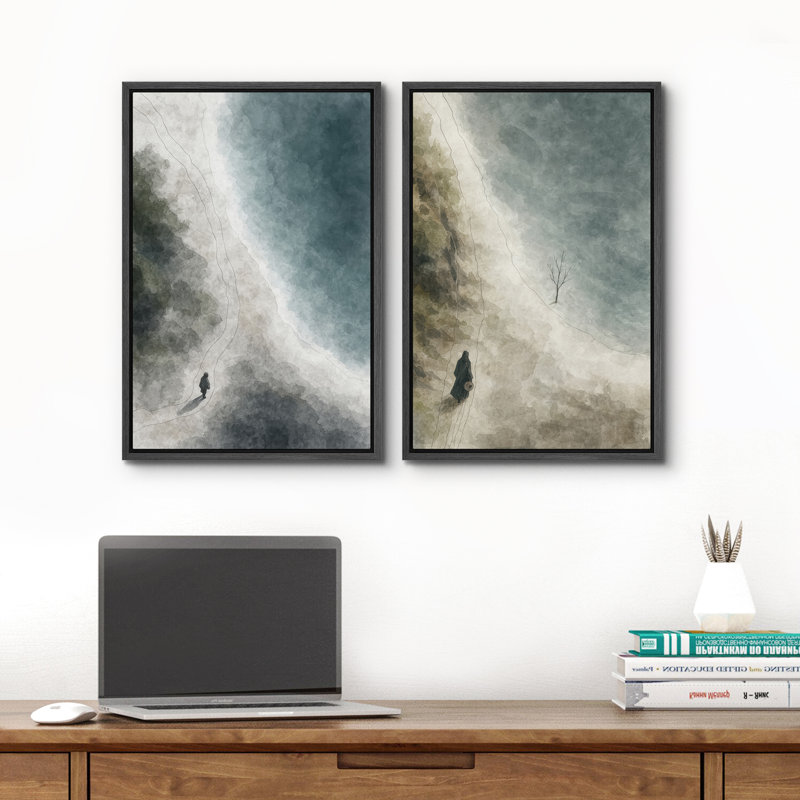Plage, paysage mural, ensemble de 2 reproductions d'art sur toile encadrées, H 24 po x l 32 po, Noir