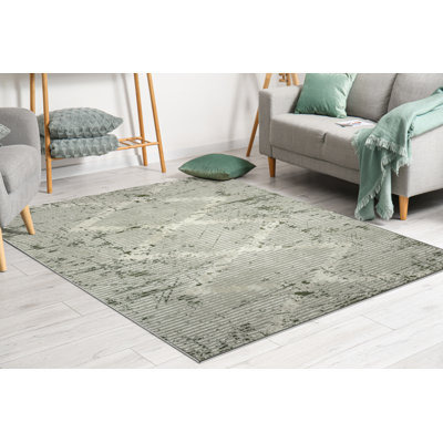 Tapis vert Davide - motif transitionnel moderne, texture douce